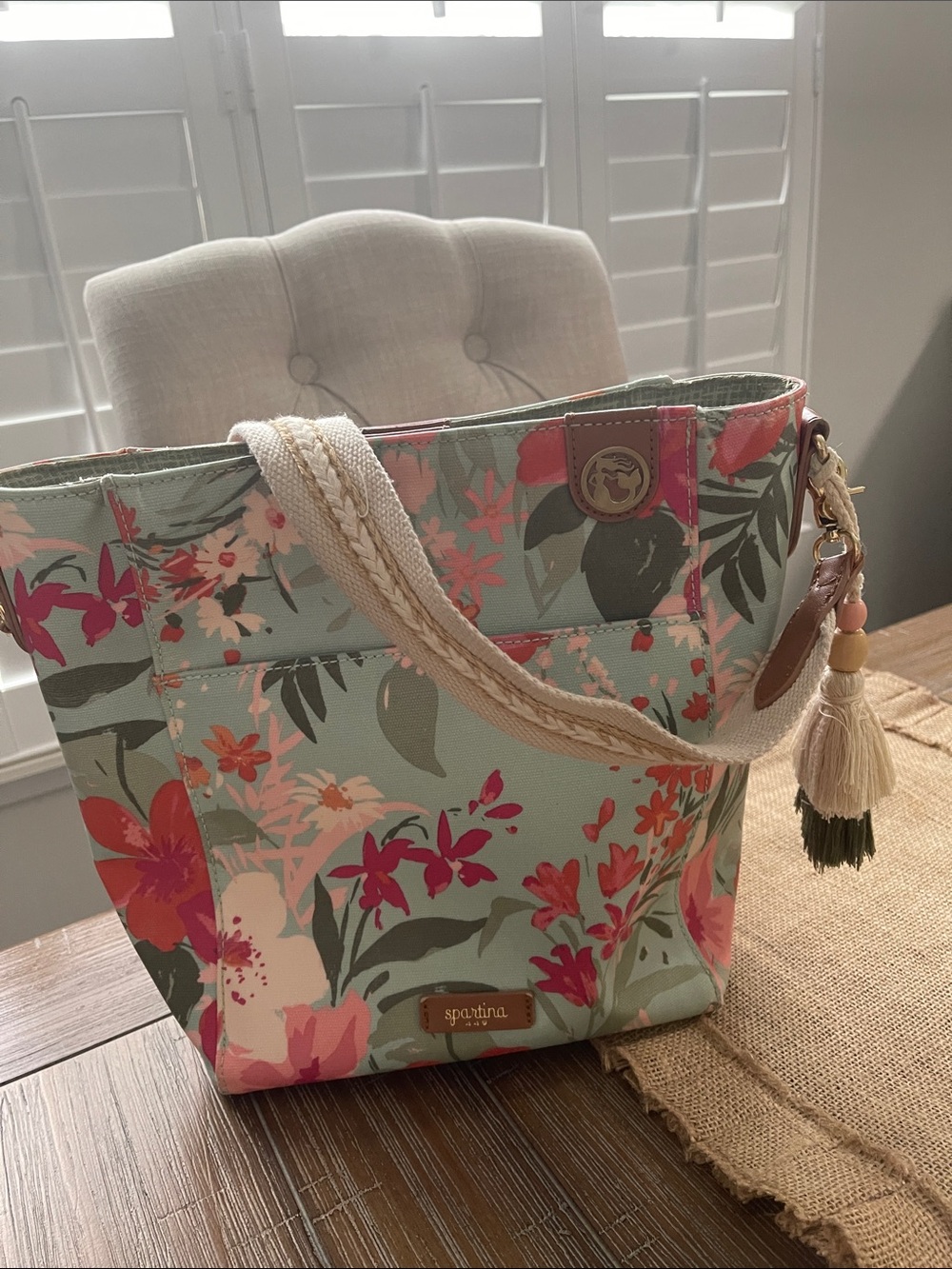 Spartina 449 Floral Canvas Palmetto Bucket Handbag in Seafoam